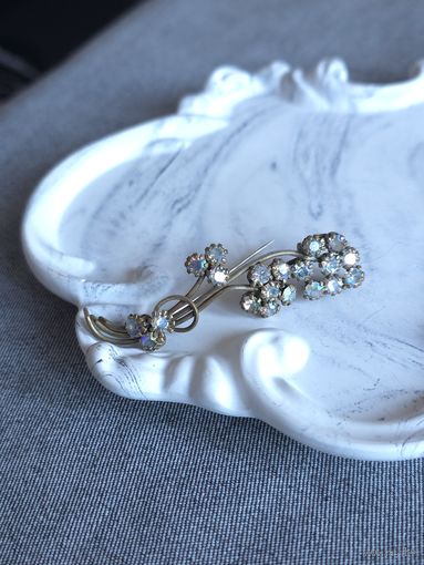 Брошь цветочная винтажная ретро Чехия с кристаллами