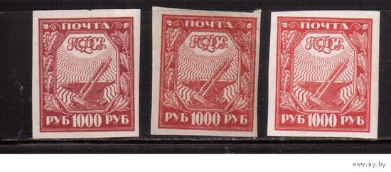 РСФСР-1921 (Заг.13) , **   , Стандарт, 3 марки, Разная бумага, оттенки цвета