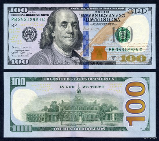 США 100 долларов 2017 г. (P-W548, UNC) [seria 2017A, New York, Carranza & Mnuchin]