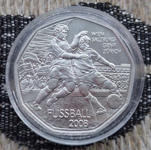Австрия 5 евро 2008 года, Proof. Футбол. Серебро! Предложи свою цену или обмен!
