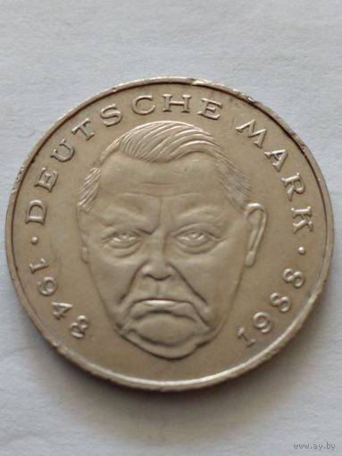 Германия.2 марки 1989 F.Людвиг Эрхард.Канцлер ФРГ(1963-1966).