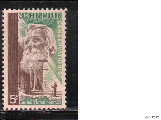 США-1964, (Мих.858) , гаш. , Личности, Натуралист, Лес(одиночка),