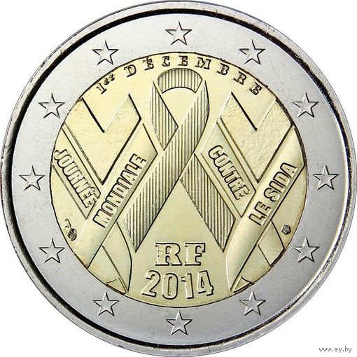 Франция 2 евро 2014 Всемирный день борьбы со СПИДом UNC из ролла