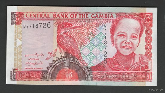 Гамбия 5 даласи 2001 года. Тип P-20a. Состояние UNC