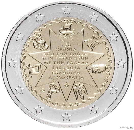 2 евро 2014 Греция 150 лет Союз Ионических островов UNC из ролла