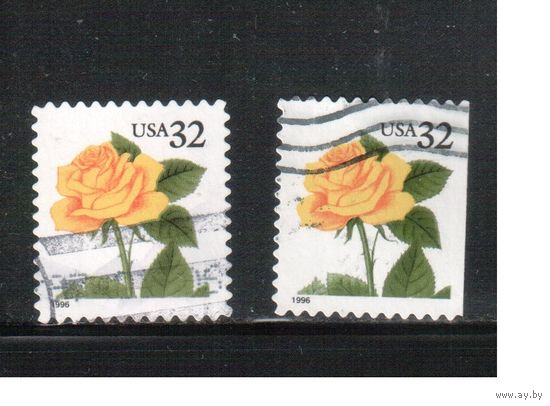США-1996 (Мих.2795 ВА+ВD) , гаш. , Стандарт, Цветы, Роза(одиночка),2 зубцовки (2)