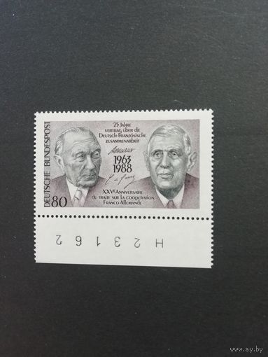 ФРГ Марка 1988 "Аденауэр и де-Голь" (чистая**) Mi:1351 каталог 2.20 евро