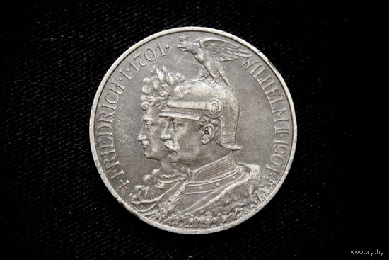 2 марки 1901 г. Пруссия (Германия), Вильгельм II. "200 лет Пруссии". Кабинетная патина!