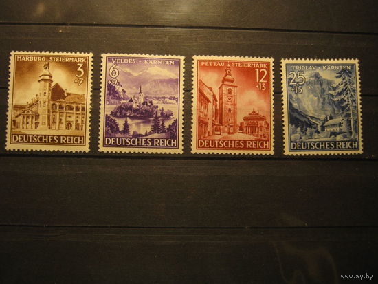 Марки - Германия, третий рейх, пейзажи, виды, архитектура, часы, 4 шт.
