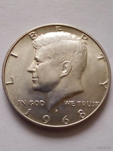 США 50 центов 1968 г.D UNC,серебро 400 пробы.