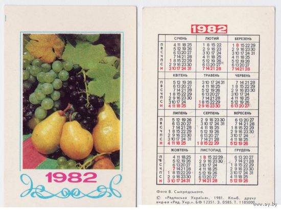 Календарь Фрукты 1982