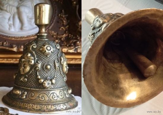 - КОЛОКОЛЬЧИК-ВЫЗЫВНОЙ 18-19 век Бронза 320 гр 7.5х9 см + Подарок Читайте