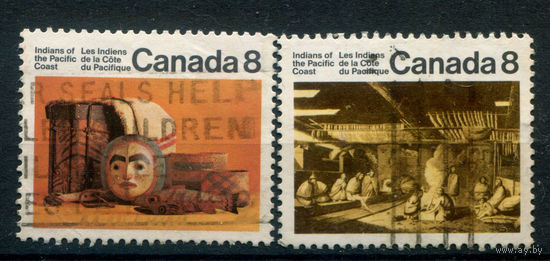 Канада - 1974г. - индейцы, искусство, жизнь, культура - 2 марки - полная серия, гашёные [Mi 547-548]. #3-WB-90-KB-1