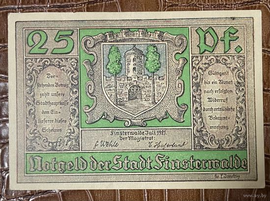 Нотгельд 25 пфеннигов 1921 год. Финстервальд. Веймарская республика