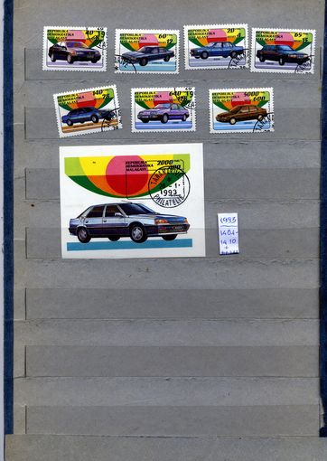 МАДАСКАР, 1992,  Автомобили, серия 7м + блок   гашен