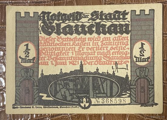 Нотгельд 1/2 марки 1921 год. Глаухау. Веймарская республика