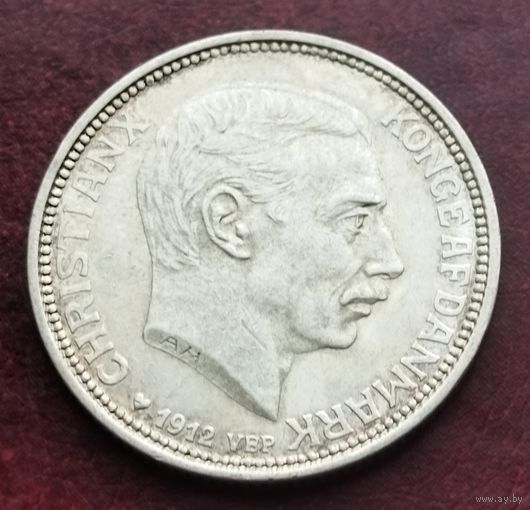 Серебро 0.800! Дания 2 кроны, 1912 Смерть Фредерика VIII и вступление на престол Кристиана X