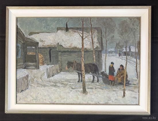 Козловский А.С "Разговор",1985г. Картон, масло. Размер с рамой 60х80 см.