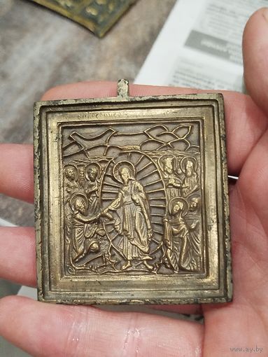 Старинная плашка сошествие Христа в ад,19 век