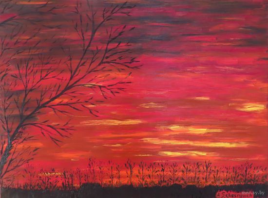 Зімовы вечар у Верхлесе (Снежань) (холст на подрамнике, 60х80х2, масло, 2026г) автор А.Счаснович