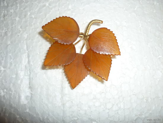 С Рубля! Янтарная Брошь Веточка Пятилистник СССР 70-ые