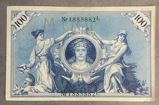 Банкнота 100 марок 1908 год. Германская империя. Зеленая печать. С рубля без МЦ. НЕ БЫЛА В ОБОРОТЕ.