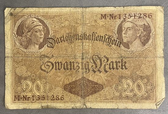 Банкнота 20 марок 1914 год. Германская империя.