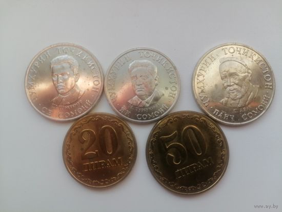 Таджикистан 5 монет чек. блеск с рубля