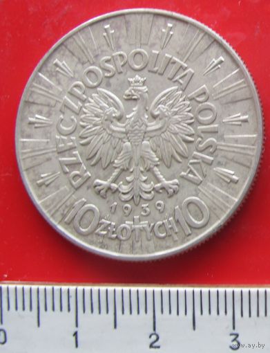 10 злотых 1939 года. Пилсудский.