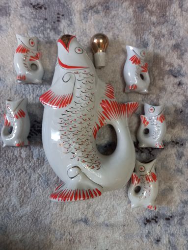 Коньячный набор Рыбки (1) штоф+5 рюмок Полонский завод 1973-2000 г.г.