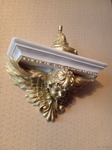 - 2 шт КРОНШТЕЙНЫ-АНГЕЛ 30х19х10 и 2 шт НАВЕРШИЕ КОЛОКОЛЬЧИК 11х11 см гипс зеркальное-золото.