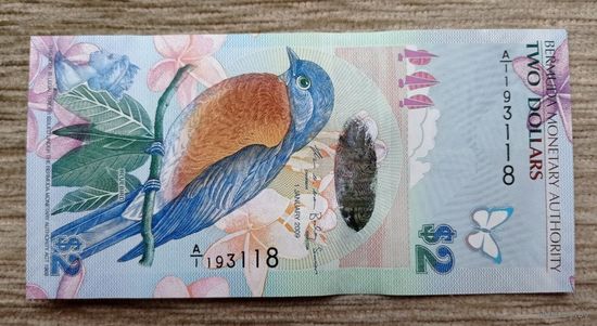 Werty71 Бермудские острова Бермуды 2 доллара 2009 UNC банкнота года Лазурная птица Сиалия