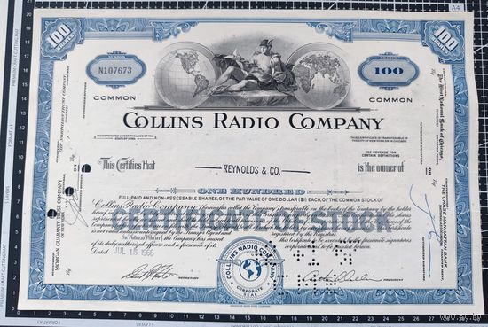 Акция, Collins Radio Company, 100 акций, 1966