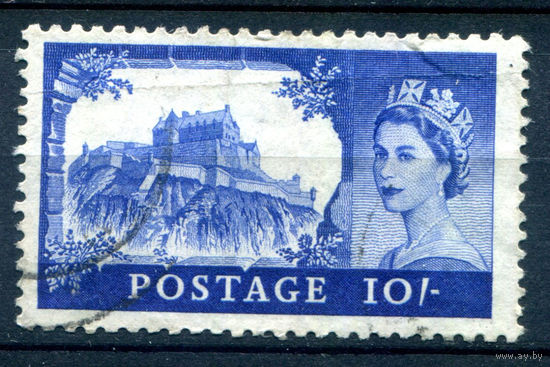 Великобритания - 1959г. - королева Елизавета II, замки, 10 Sh - 1 марка - гашёная [Mi 337]. #3-GB-67-A-2
