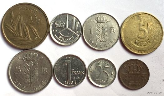 Бельгия, набор из 8 монет 1960 - 1996 гг., фламандские надписи BELGIE