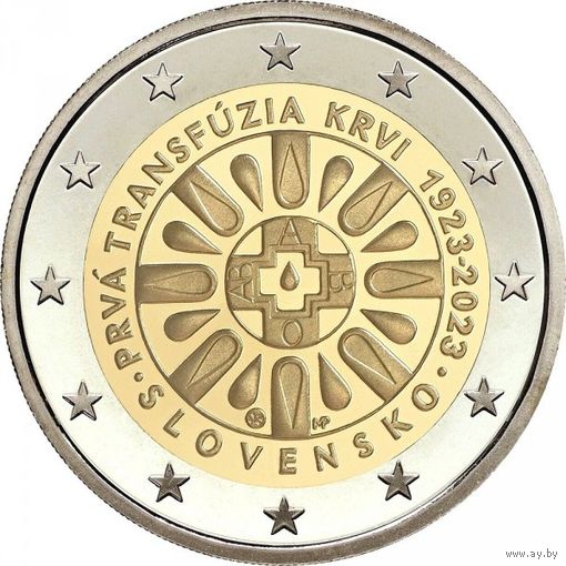 Словакия 2 евро, 2023 100 лет первому переливанию крови в Словакии UNC