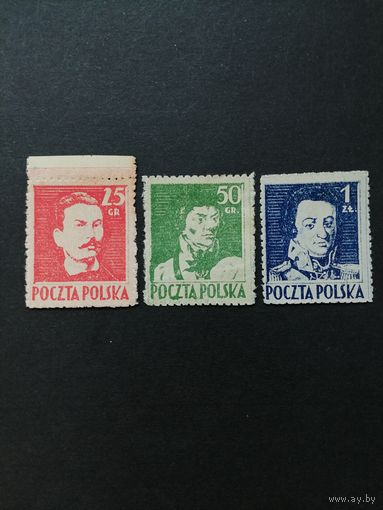Польша 1944 Полная серия марок "Польские полководцы и борцы за свободу" (чистые*, марка номиналом 50gr внизу имеет перегиб) Mi.380С-382С каталог 220.00 евро