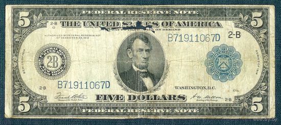 США 5 долларов 1914 год.