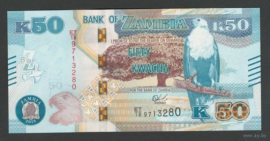 Замбия 50 квача 2018 года. Тип P-60. Состояние UNC