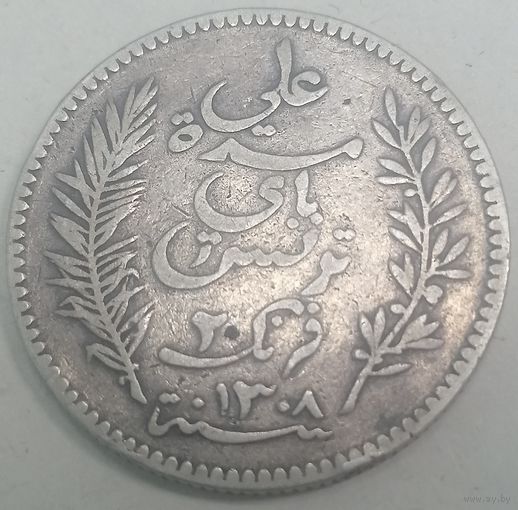 А1.4 Тунис 2 франка 1891 серебро