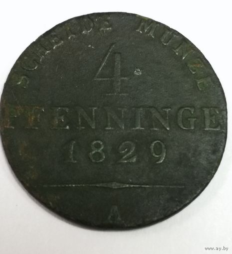 4 пфеннинга 1829 года. 'А'. Пруссия. Германия