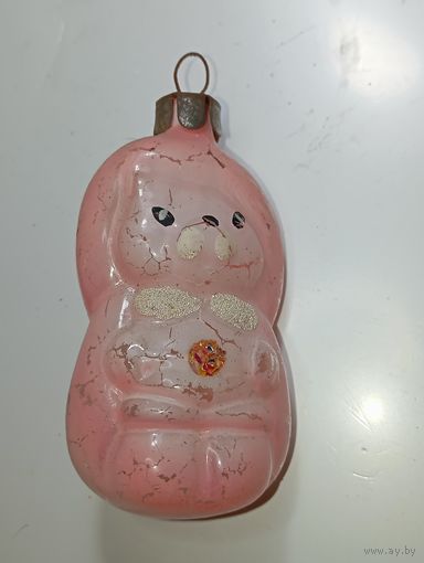 Ёлочная игрушка  - Собачка Мушкетёр . СССР  . Стекло .