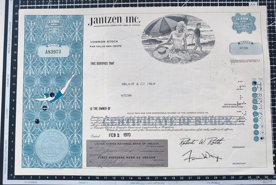 Акция, Jantzen Inc, 10 акций, 1970