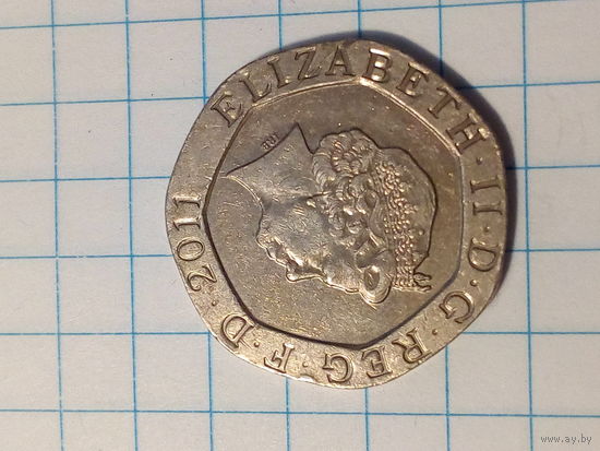 20 пенсов Великобритания 2011 год.