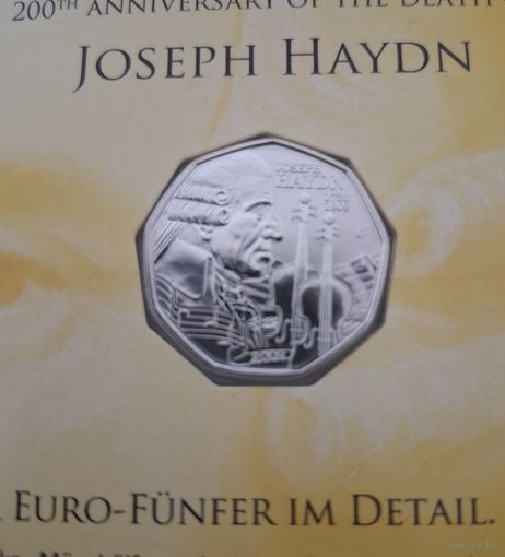 5 евро 2009 Австрия серебро JOSEPH HAYDN