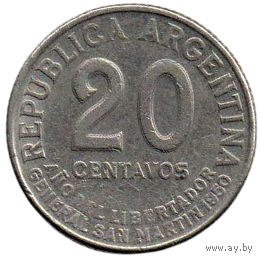 РЕСПУБЛИКА АРГЕНТИНА. 20 СЕНТАВО 1950. 100-я годовщина смерти Х. Сан-Мартина