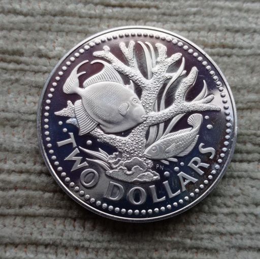 Werty71 Барбадос 2 доллара 1973 Рыба Коралл платицериум