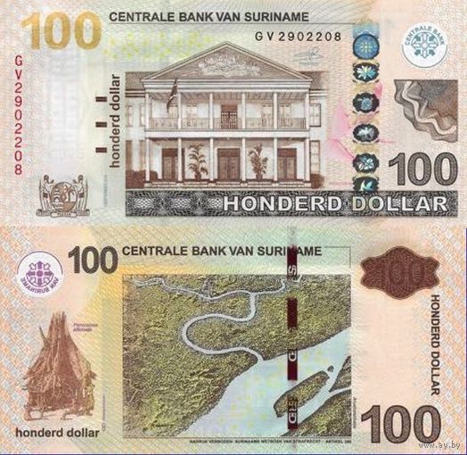 Суринам 100 долларов 2020 год UNC  (номер банкноты HC 1409771)