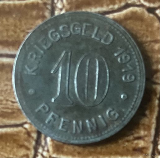 Монета 10 пфеннигов 1919 год. Ботроп. Веймарская республика.