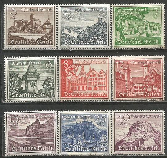 Германия(Рейх). Благотворительные марки. Замки. 1939г. Mi#730-38. Серия.